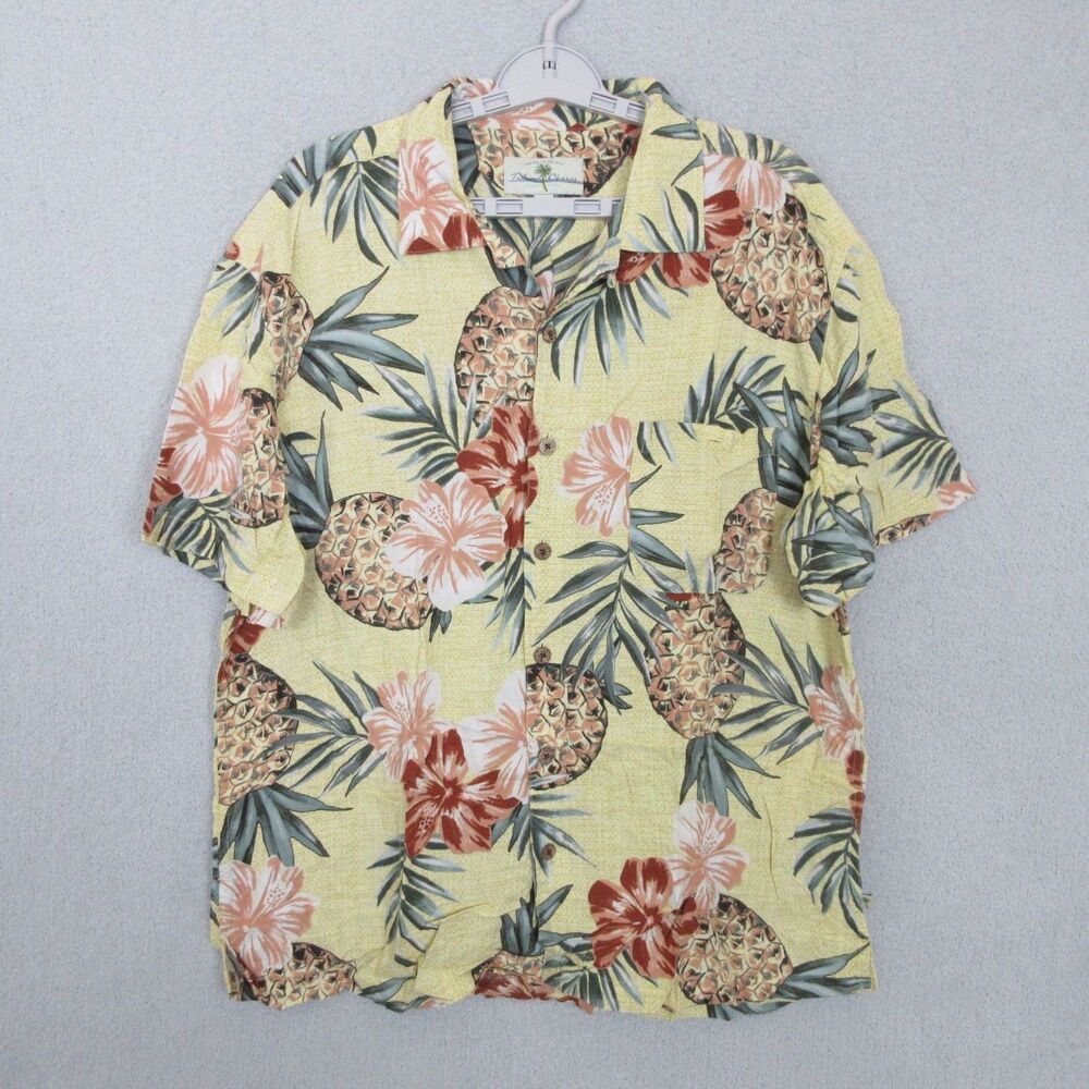 Island Shores Shirt Mens XL Rayon Hawaiian Aloha Short Sleeve Yellow Pineapple